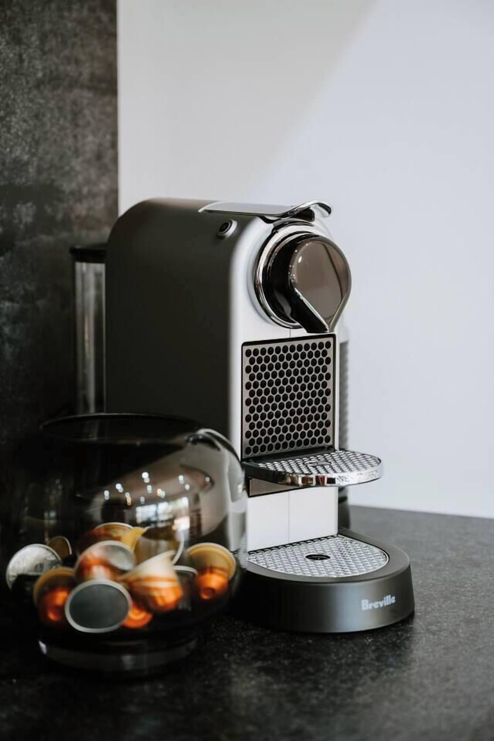 Start your morning with a freshly brewed Nespresso.