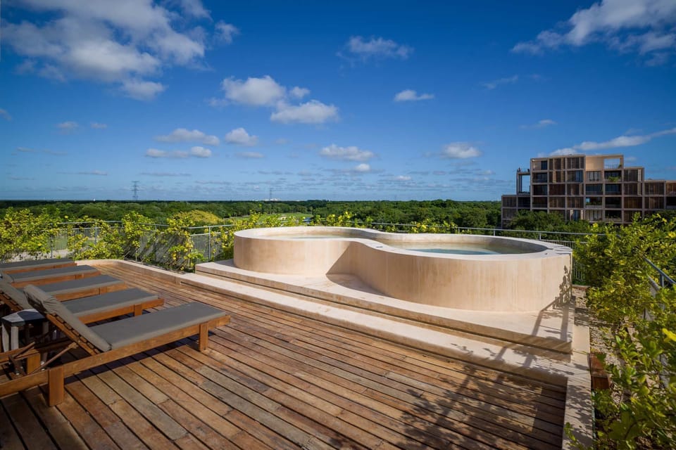 Rooftop pool with city view 