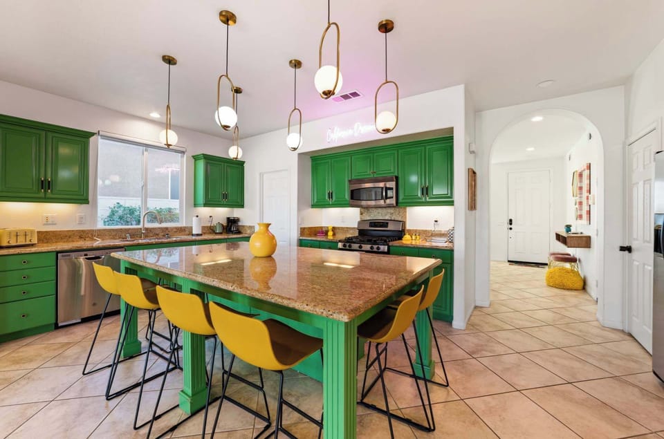 Bright kitchen with oversized island seating