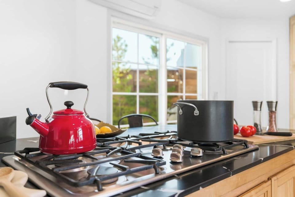 Pots and pans included for your cooking needs. We also have a tea pot available for use.