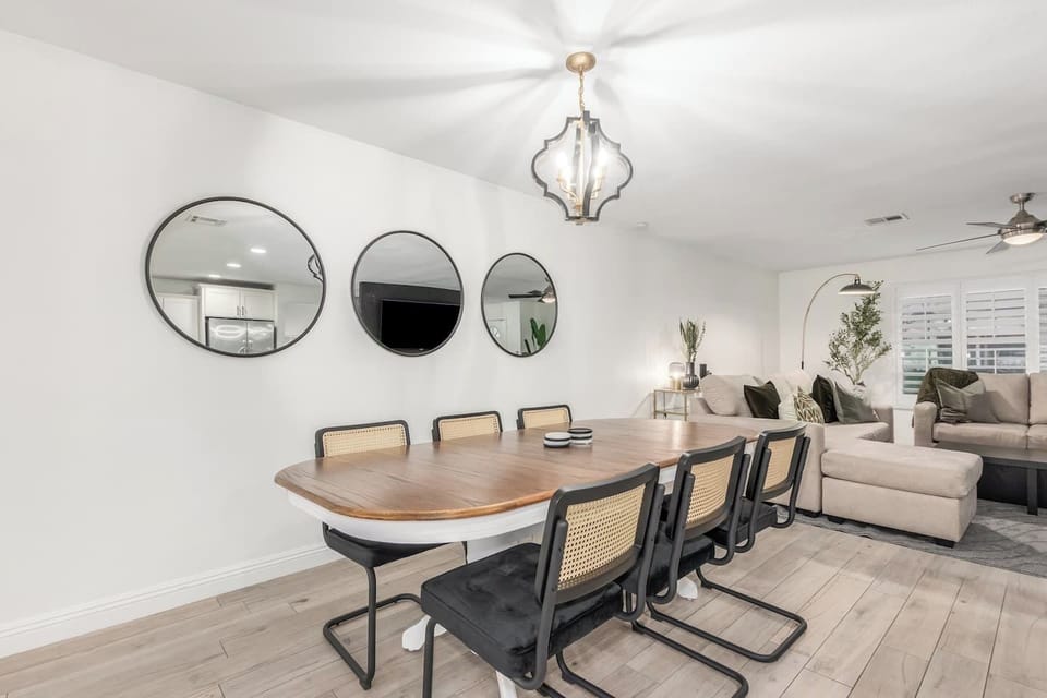 Open dining area connected to the living room - perfect for social gatherings.

