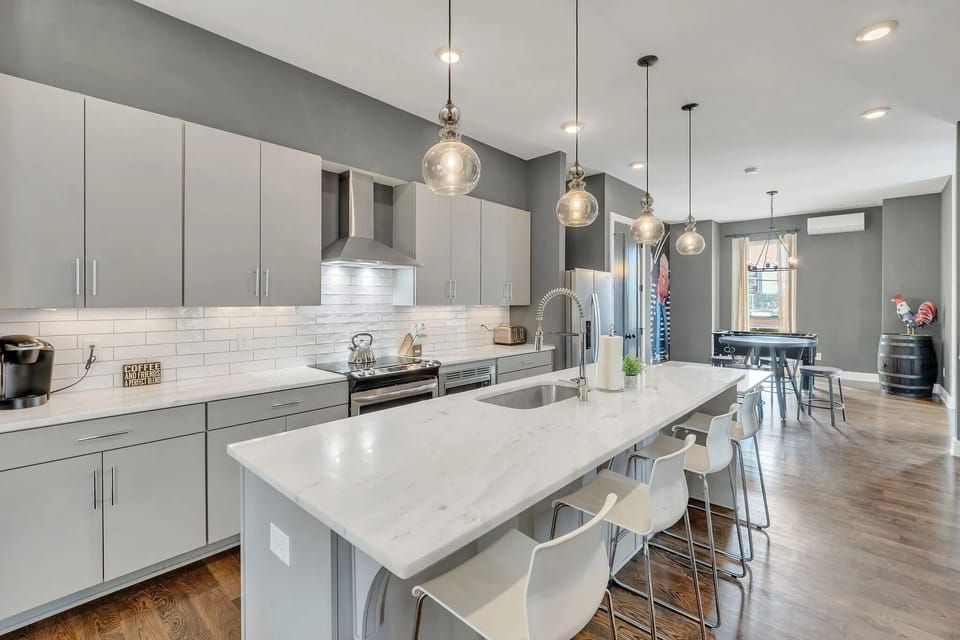 Fully equipped kitchen open to second-floor living area
