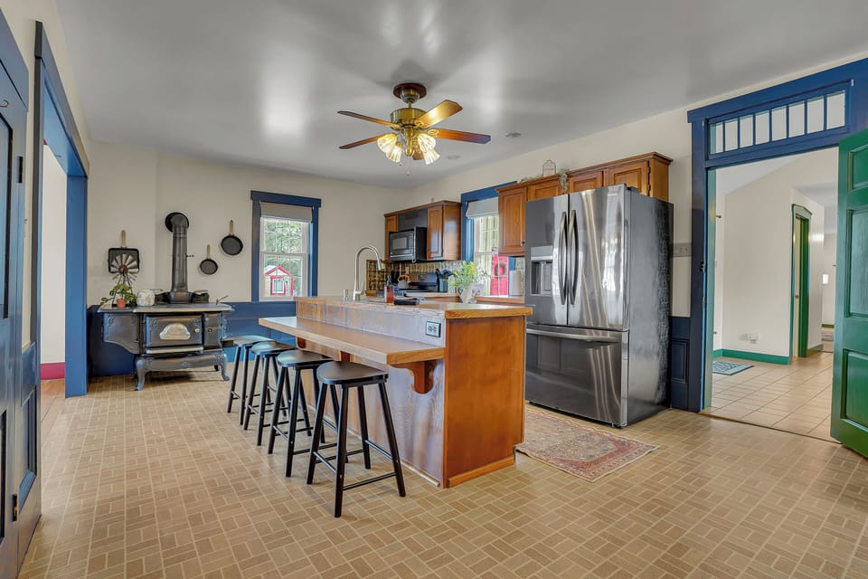 The kitchen island seats 4!
