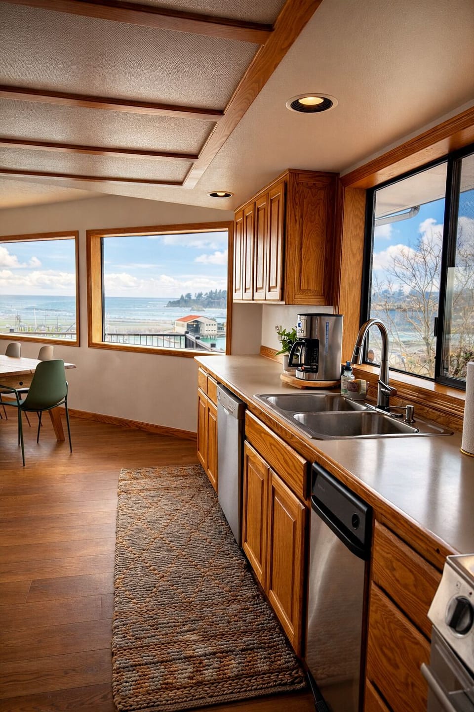 Fully equipped kitchen with harbor views and everything needed for meals at home