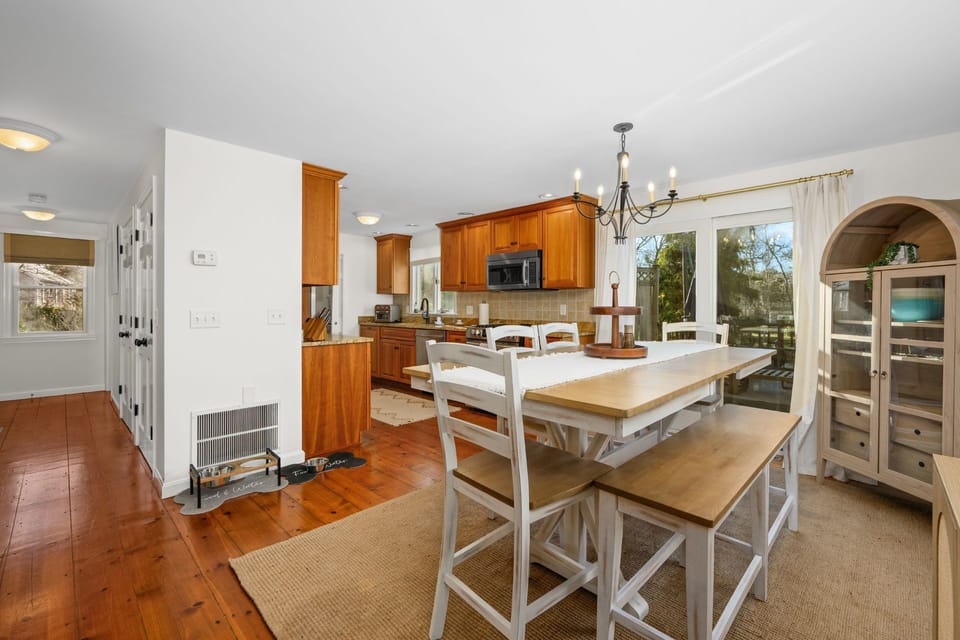 Dining area with a view of the kitchen