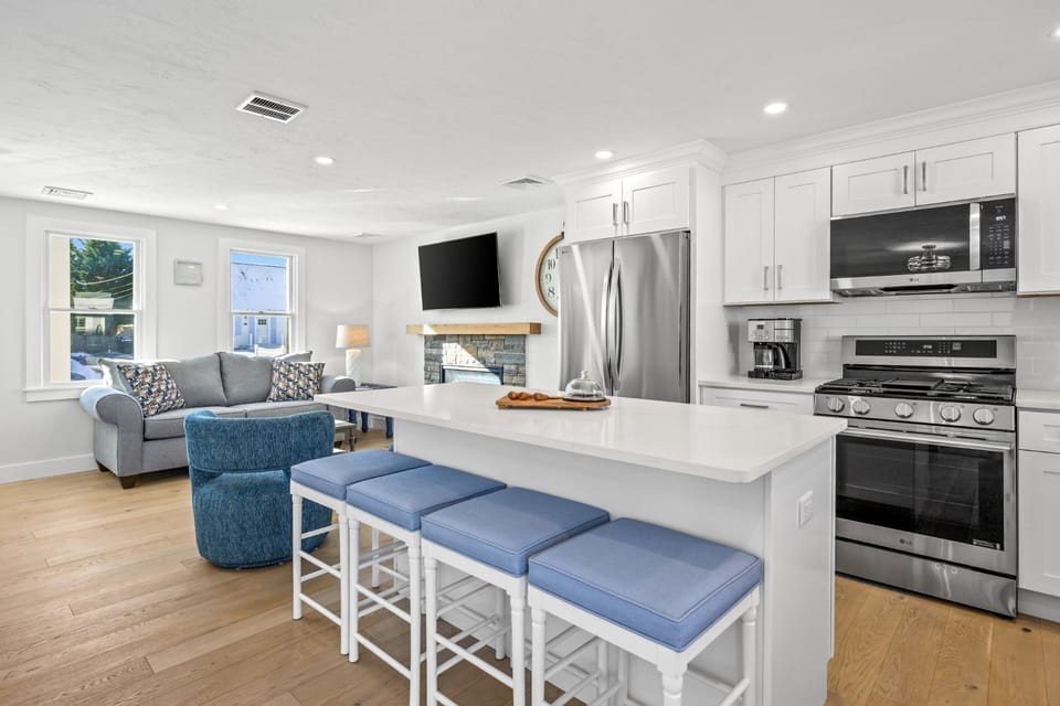 Living room flows into kitchen