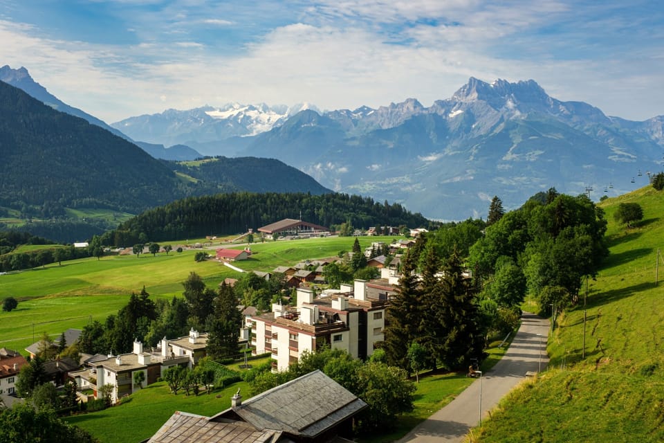 The nearby alpine resort town of Leysin