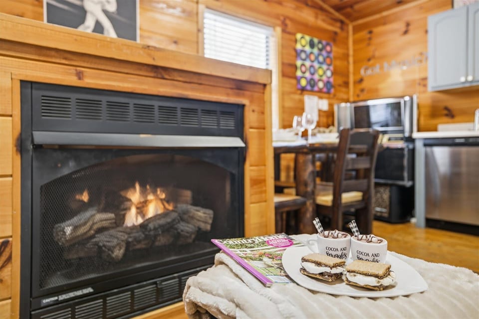 Snuggle up and enjoy hot cocoa by the gas fireplace