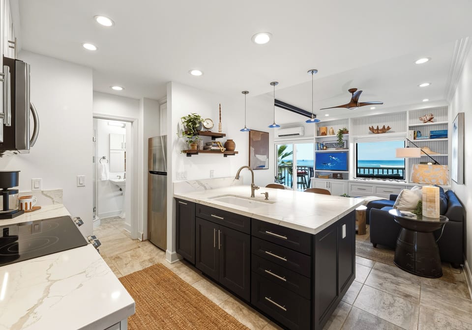Full kitchen and living area