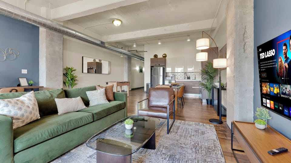 Living room with sleeper sofa for flexible sleeping.