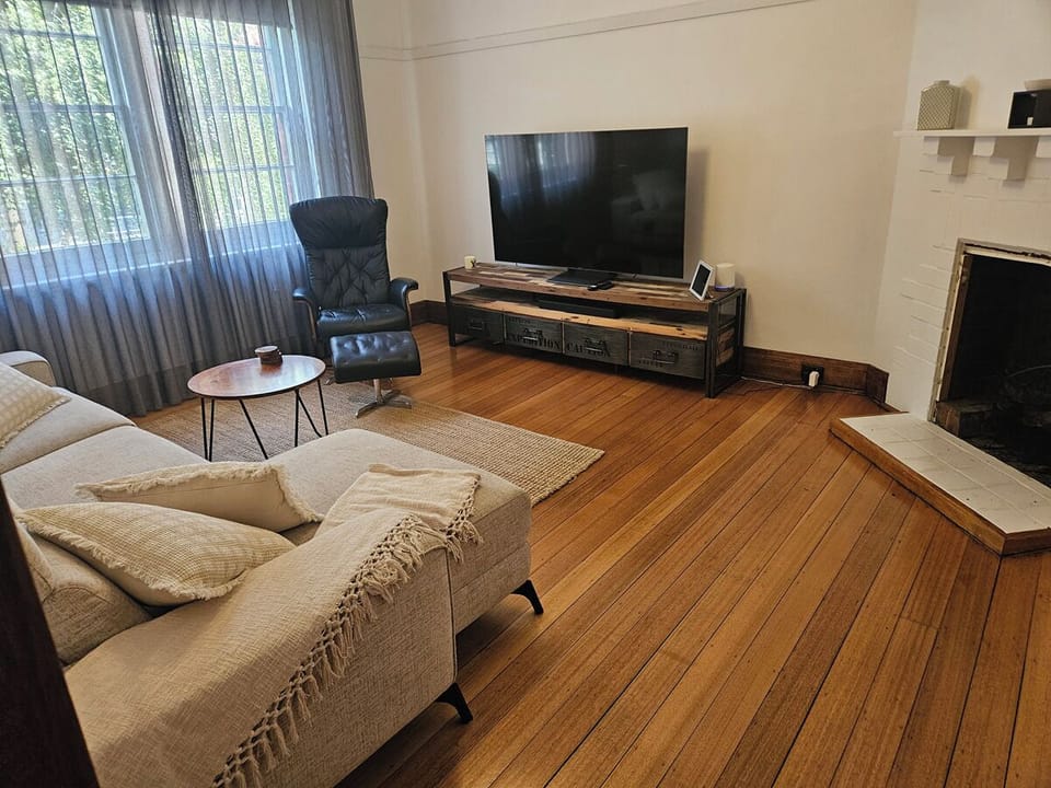 Living area with working fireplace