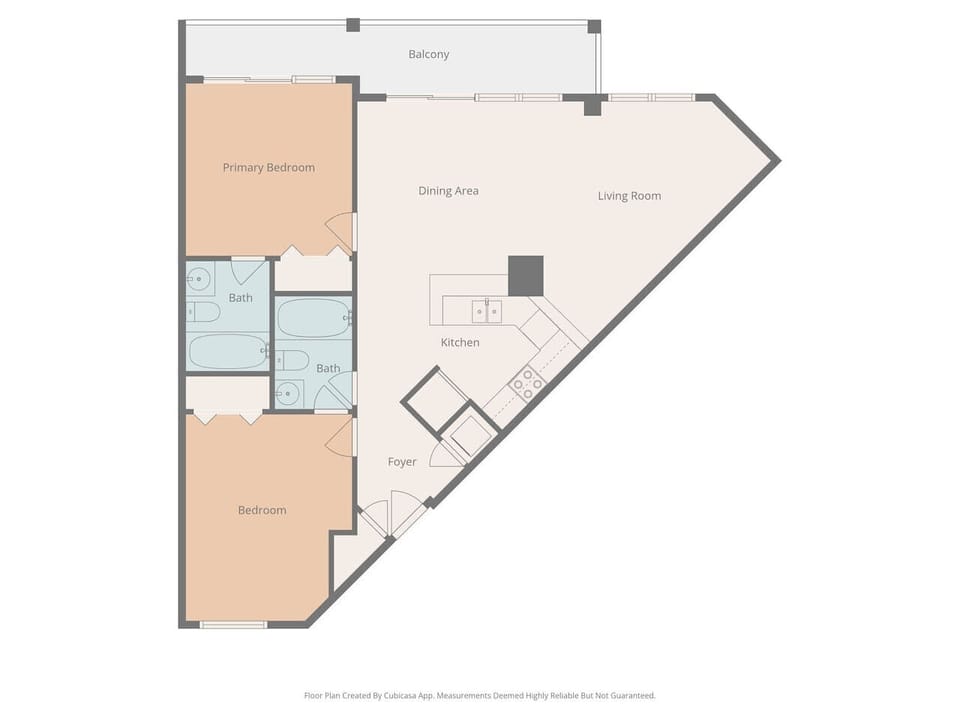 Floor plan overview highlighting the layout of the condo, including bedrooms, bathrooms, living area, kitchen, and private oceanfront balcony.