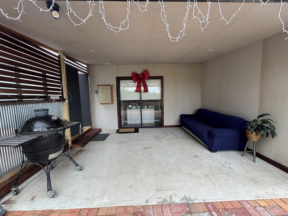 You got mini patio for outdoor BBQ. I’m still working on this space. Will update