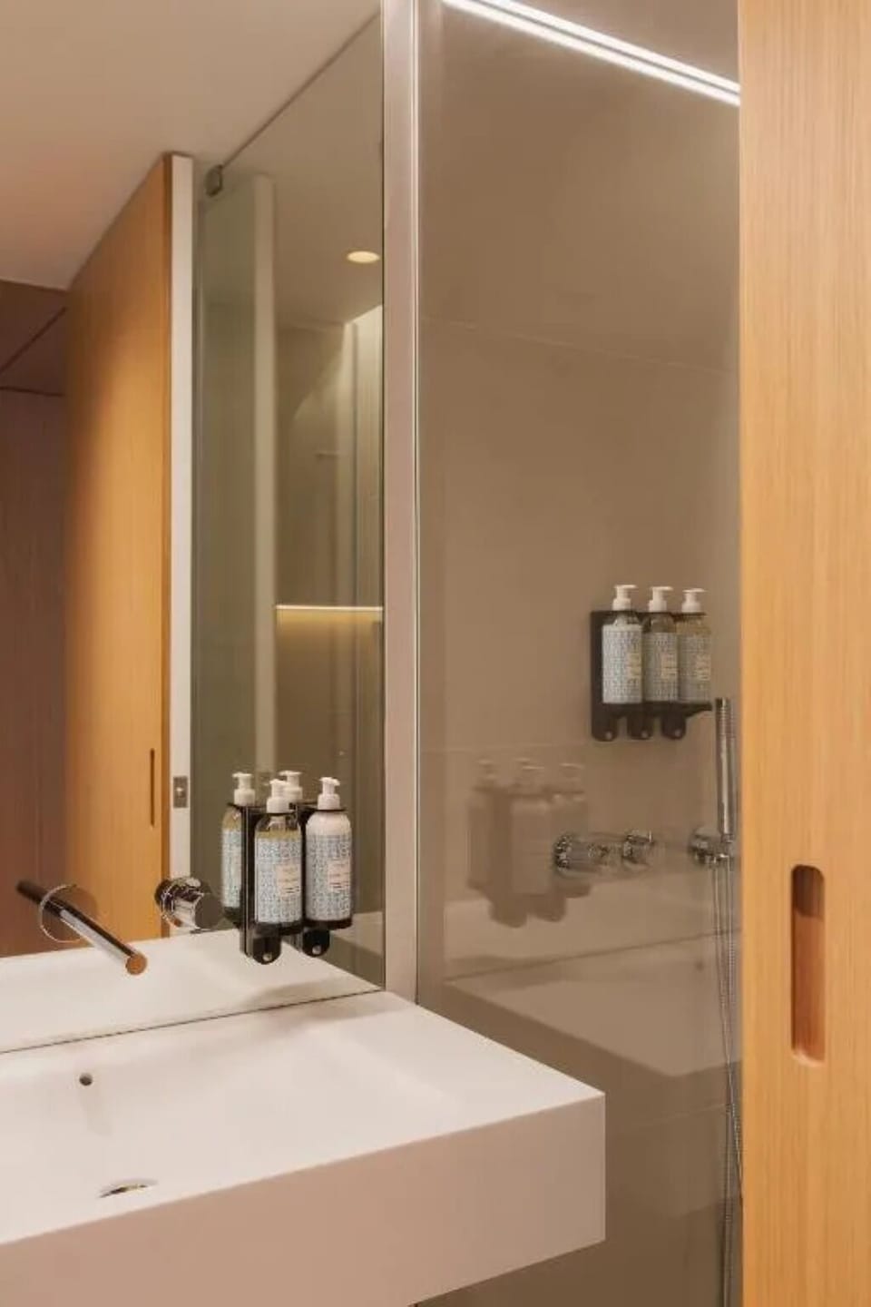 Indulge in premium bath amenities beside a modern sink.