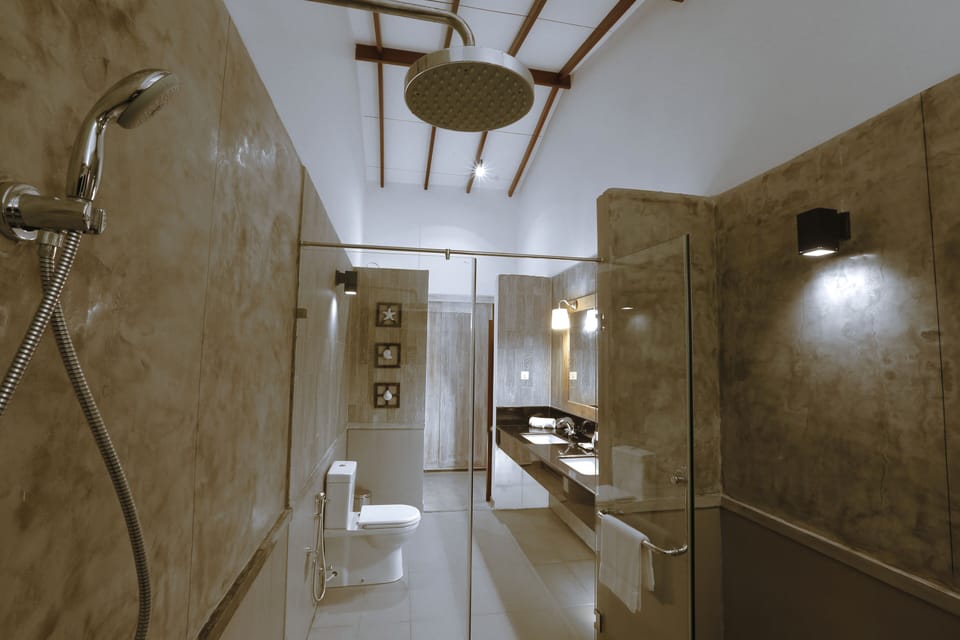 Shower, free toiletries, bidet, towels