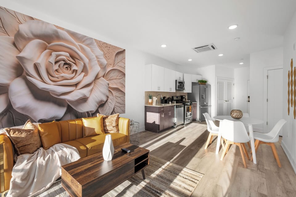 Modern furnished living room and a lovely dining area to compliment.
