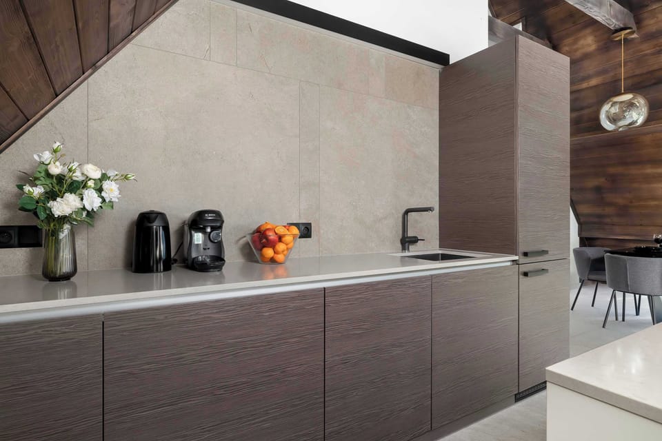 The fully equipped kitchenette includes everything you need for a home-cooked meal.