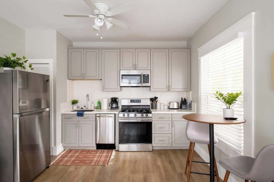 The stylish kitchen comes fully equipped with everything you need