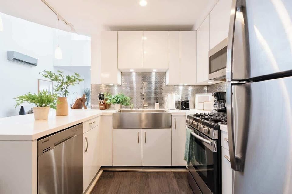 Step through into the glamorous, modern kitchen 