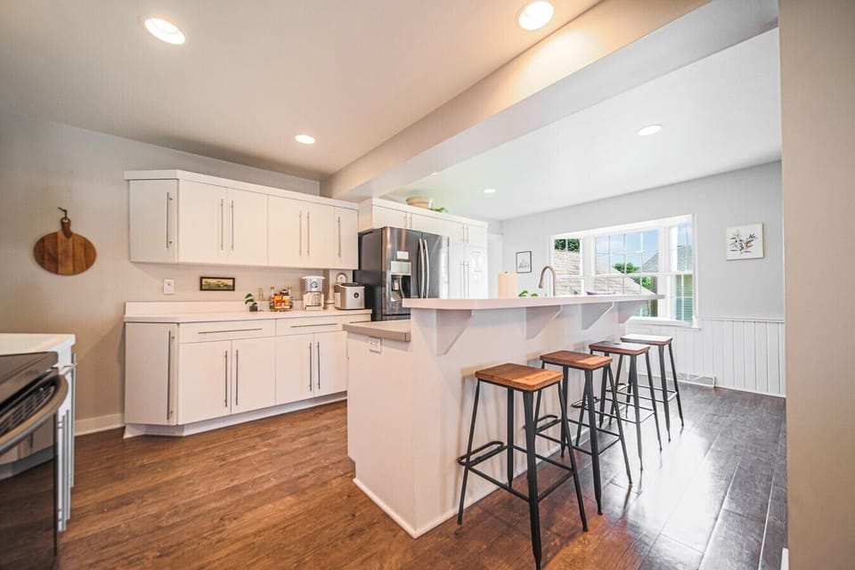 Our kitchen is well stocked with pots, pans and all the essentials for cooking full meals.