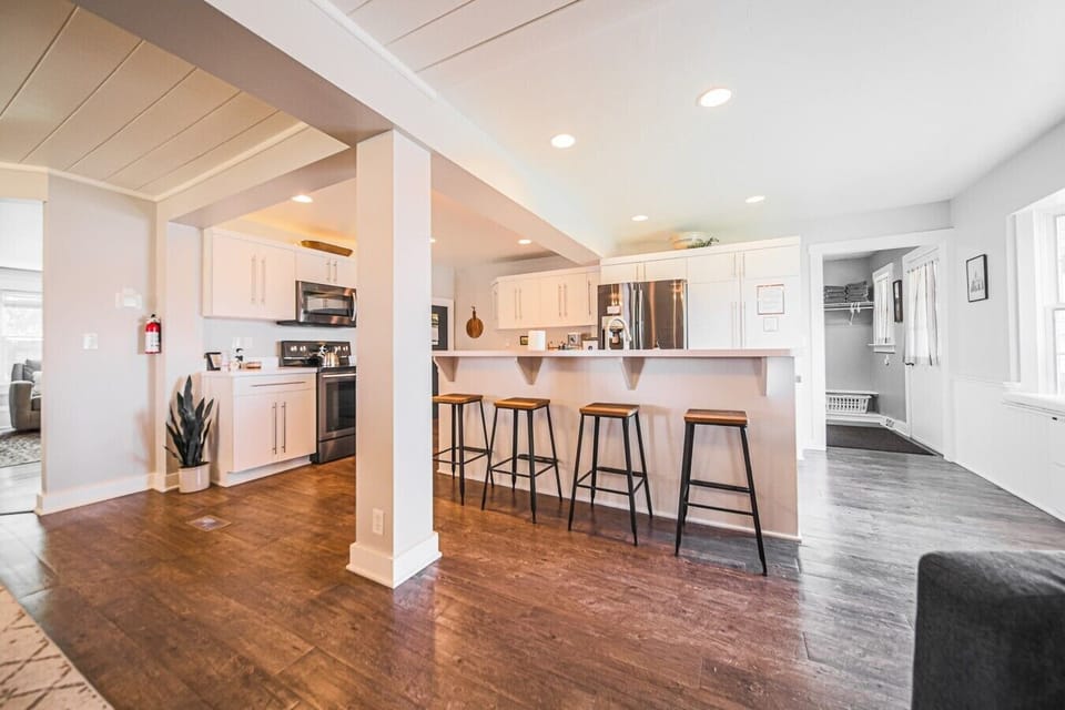 Our kitchen is well stocked with pots, pans and all the essentials for cooking full meals.