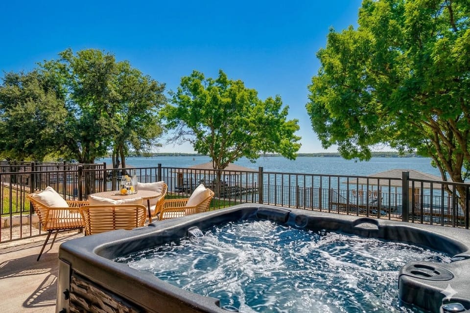 The hot tub is right outside the primary bedroom. Perfect for relaxing anytime. 