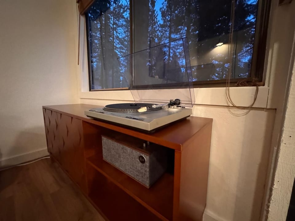 Pick a record and enjoy a cozy cabin-style evening indoors.