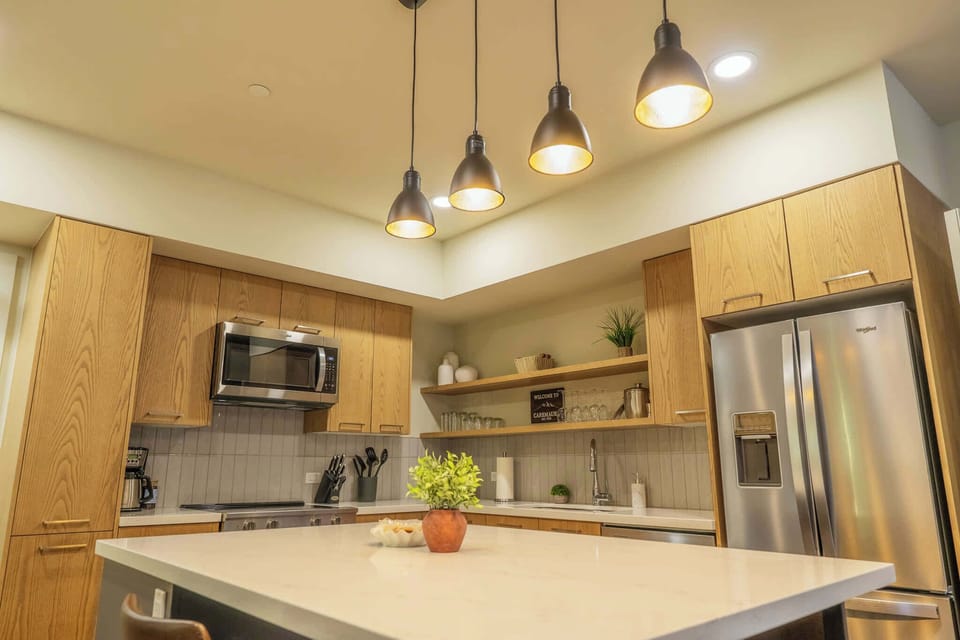 Chef's kitchen with stainless steel appliances