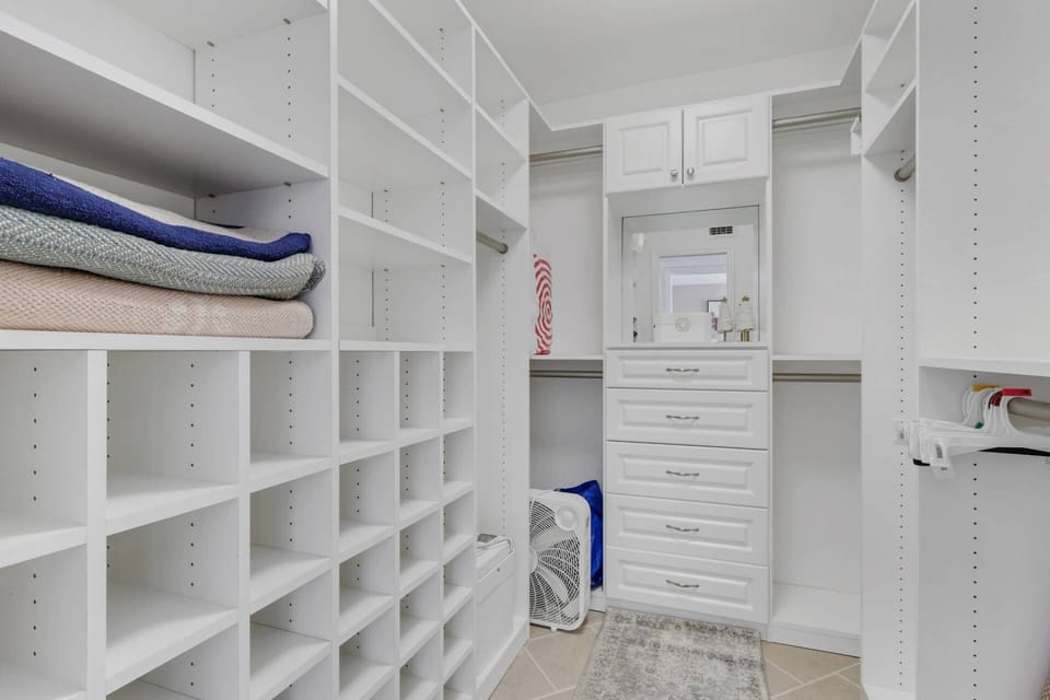 The spacious closet and vanity area with mirror - no need to pack lightly here!