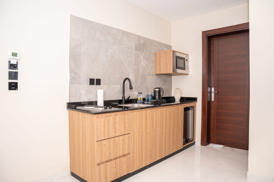 Mini-fridge, microwave