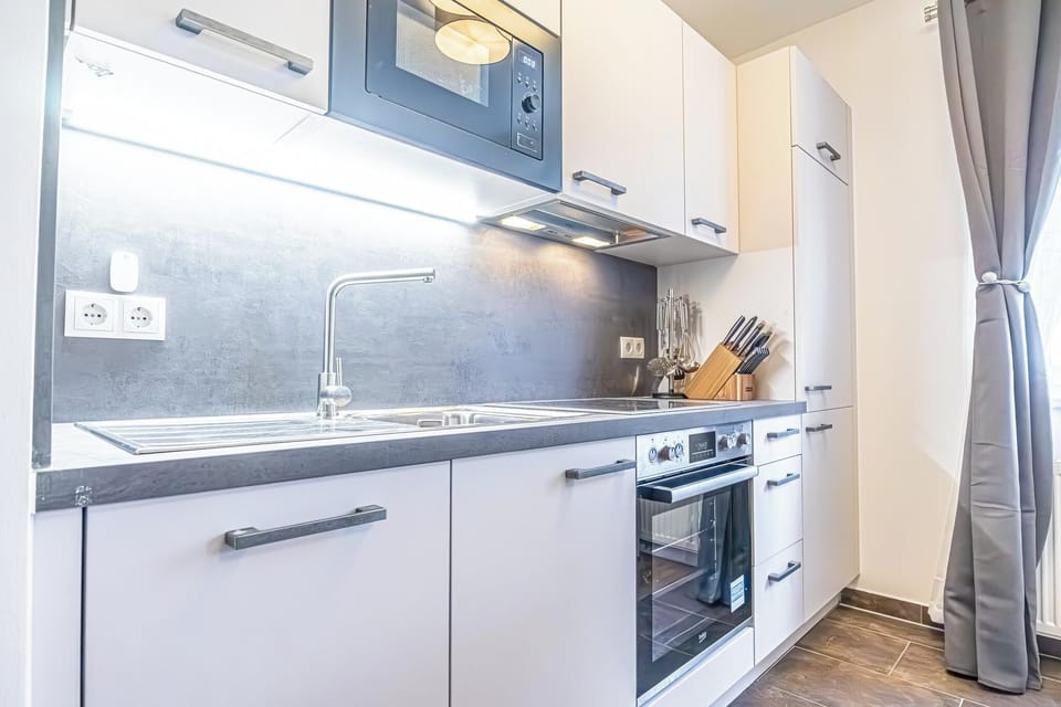 Basic Apartment | Private kitchen | Fridge, microwave, oven, stovetop