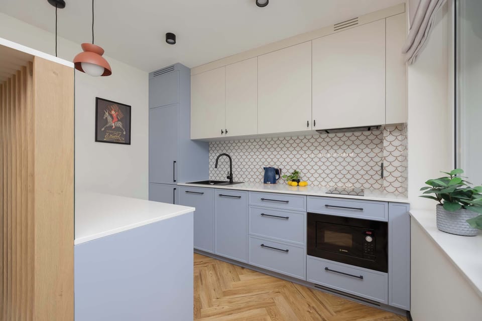 The fully equipped kitchenette includes everything you need for a home-cooked meal.