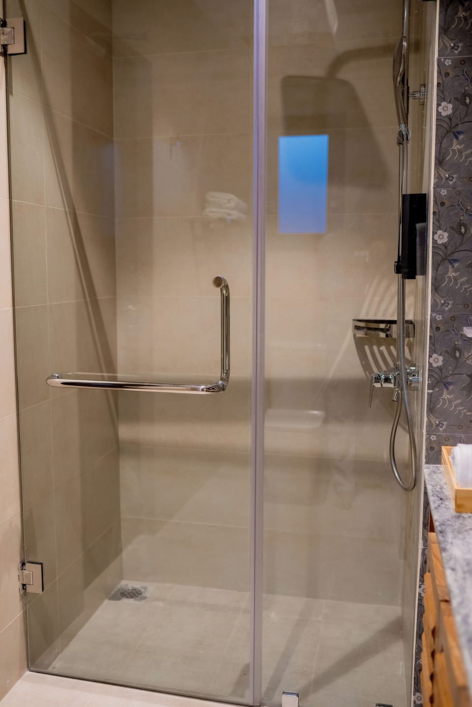 Shower, towels, toilet paper