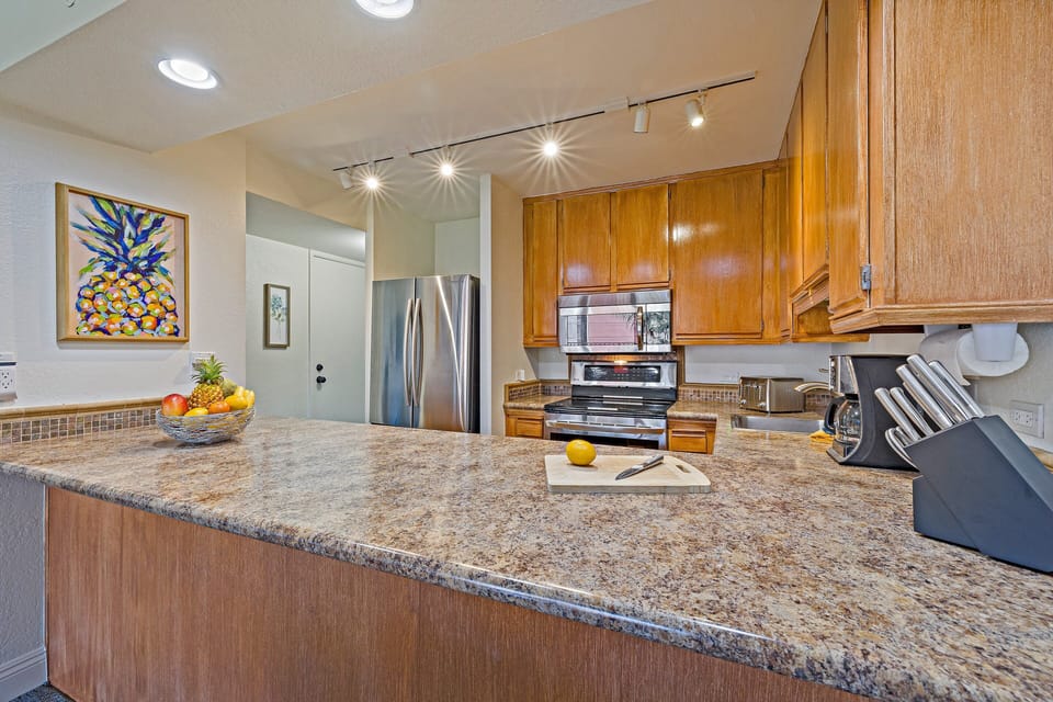 Prepare your favorite island meals in this fully equipped, modern kitchen.