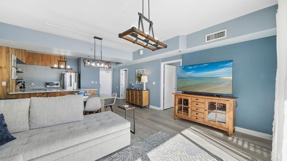 Living room with large screen TV