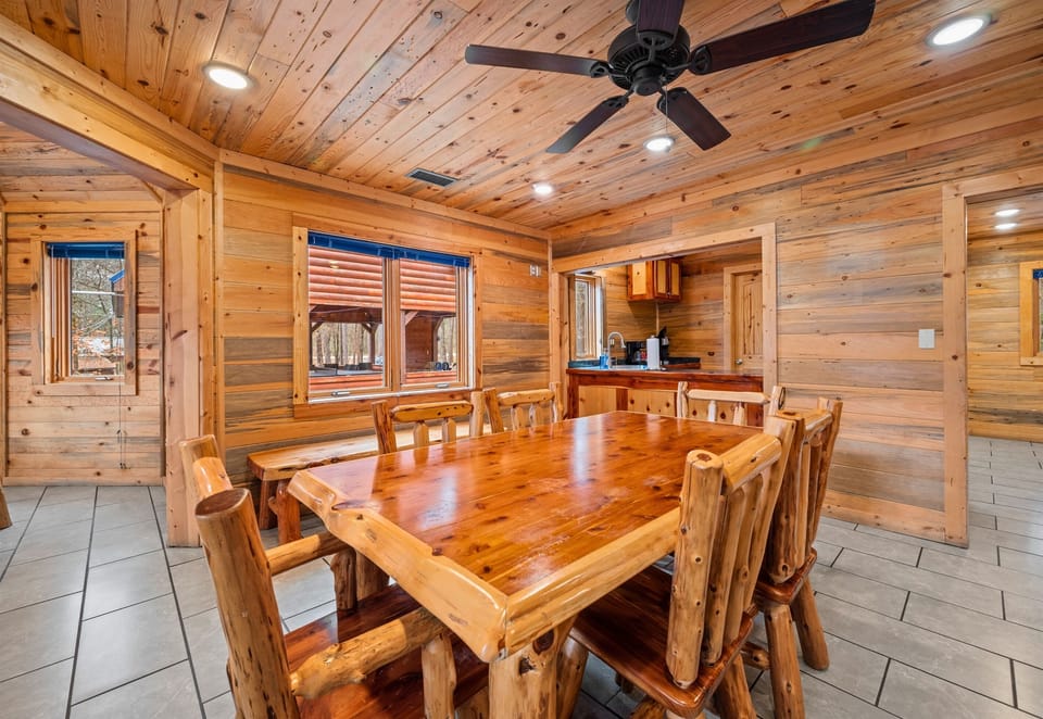 From this angle, it’s easy to see how comfortably the dining space accommodates large groups coming together.