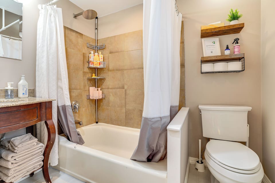 This is the bathroom found on the main level of the home. 