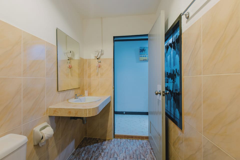 Shower, free toiletries, hair dryer, towels