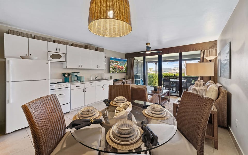 Stylish dining set up for four guests.