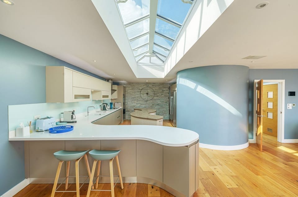 A stunning waveform island in the modern kitchen