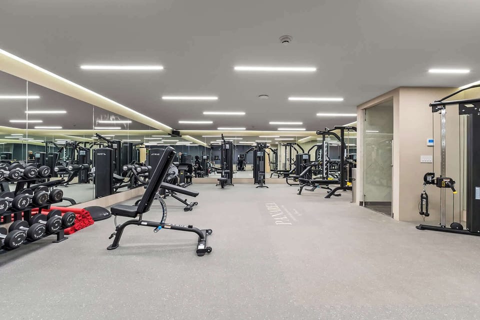 Ocean facing gym with reformers, tredmills, weights and more