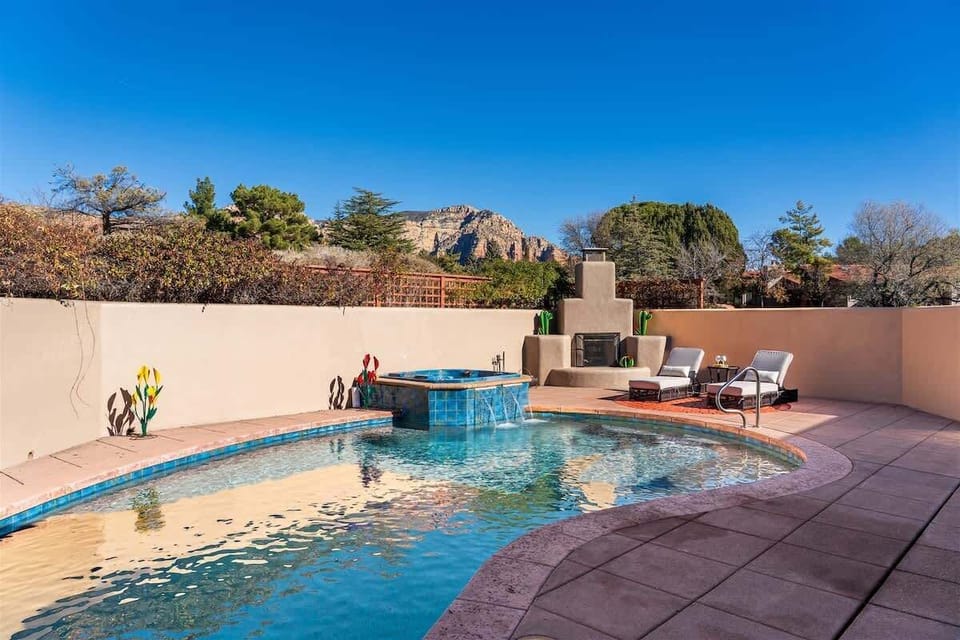 The outdoor seasonal private pool patio & year round hot tub are the luxury amenities any Sedona traveler desires