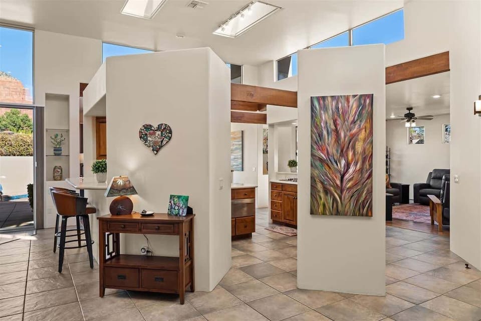 Vaulted ceilings and full-height windows with lots of light