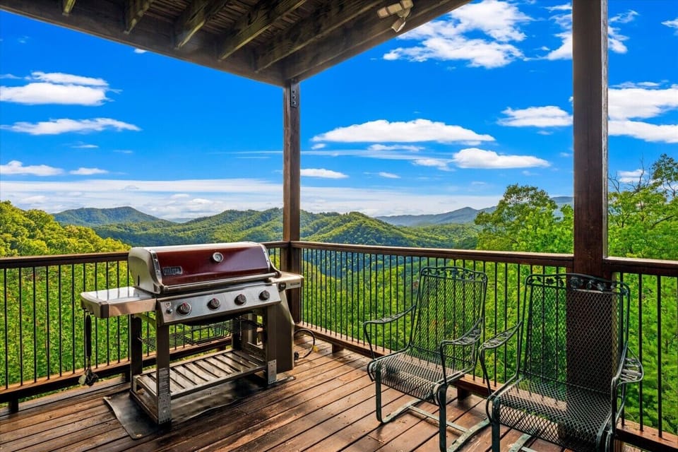 Fire up the grill, relax in a rocking chair, and savor panoramic mountain views while enjoying fresh mountain air from the covered deck.