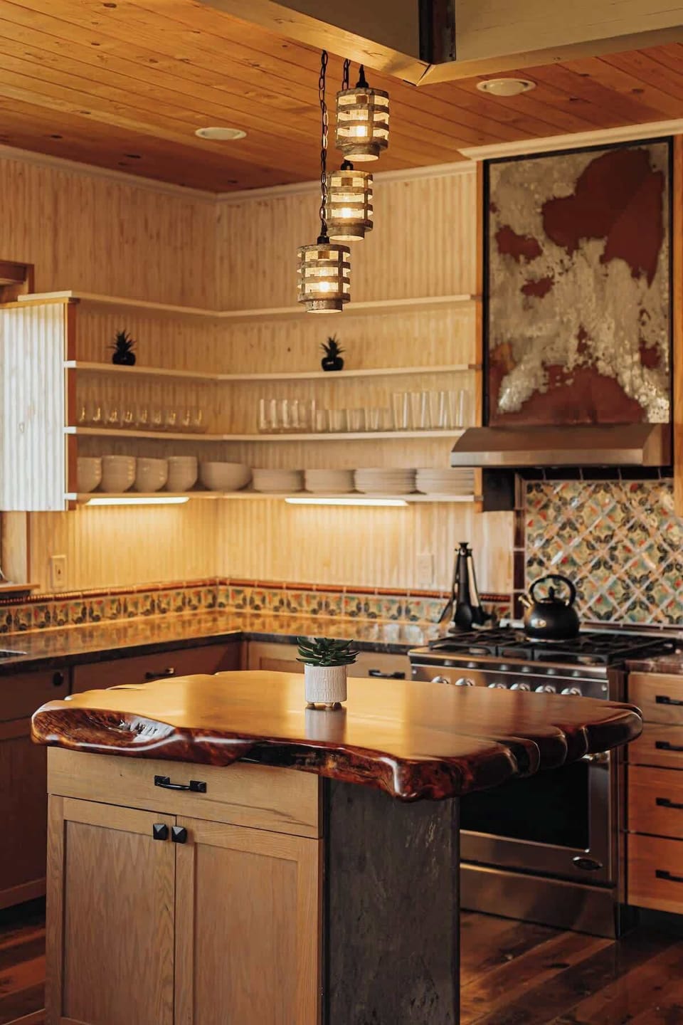 Your rustic kitchen blends warm wood tones with artisan details, creating the perfect space for memorable meals together.