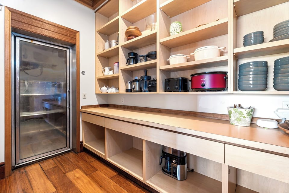 Your well-stocked pantry with the star of the show being a commercial walk in fridge!