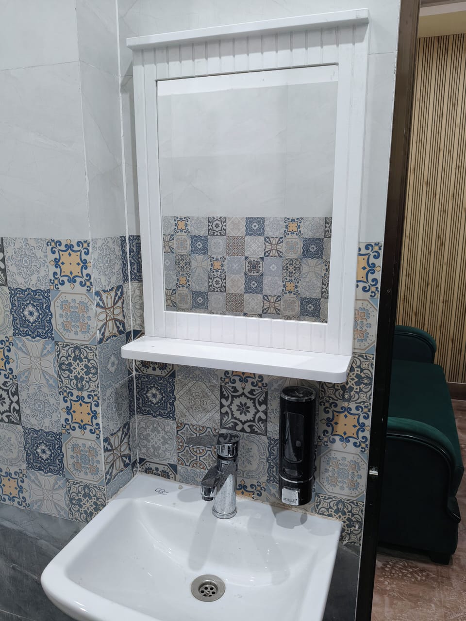 Shower, slippers, towels, soap