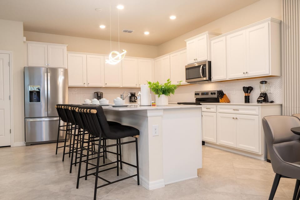 Bright, modern kitchen with spacious island and seating