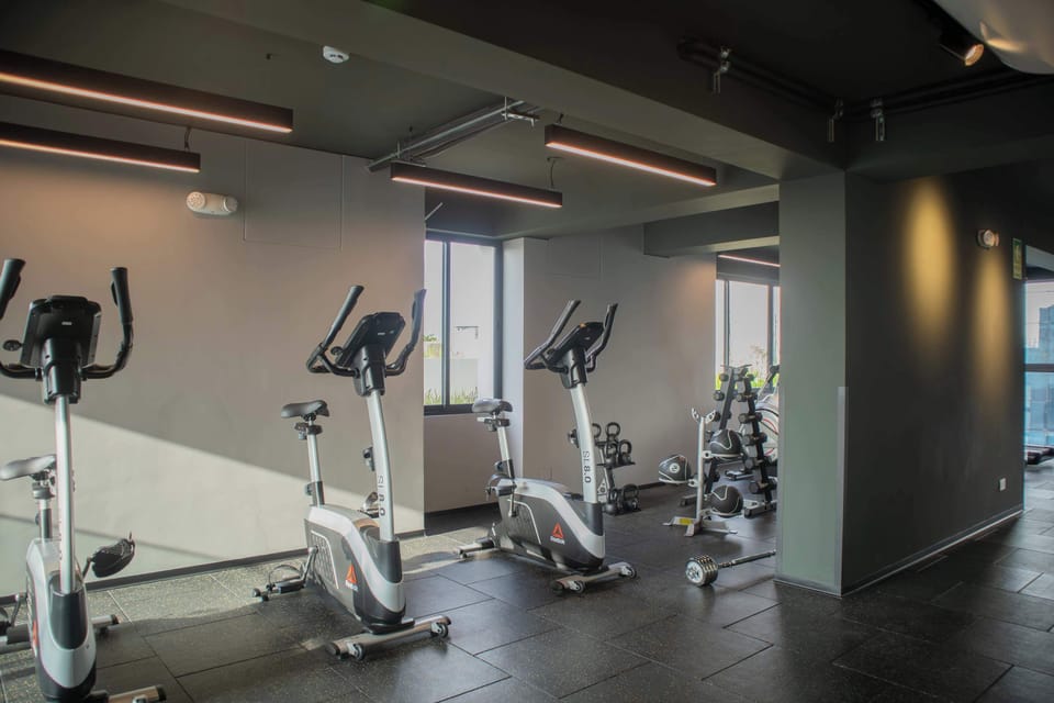 Indoor cardio with stationary bikes.