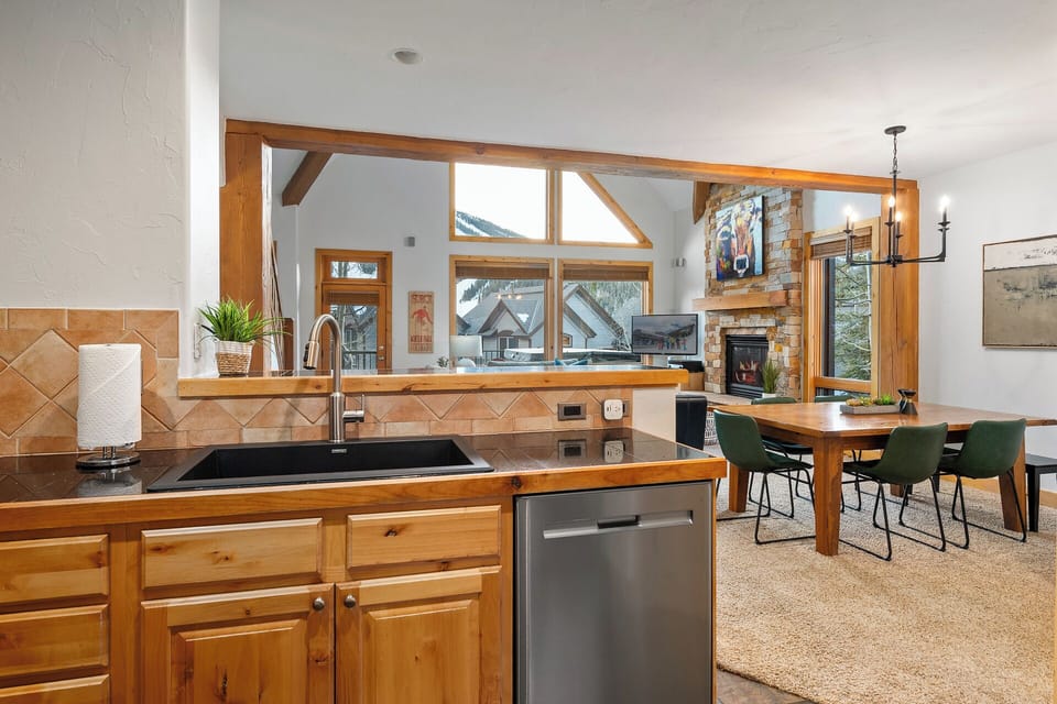 Open concept allows for slope views from the kitchen